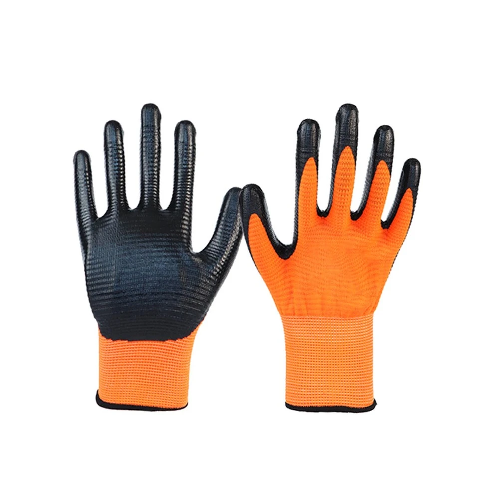 13 Needle Orange Ribbed Polyester Black Nitrile